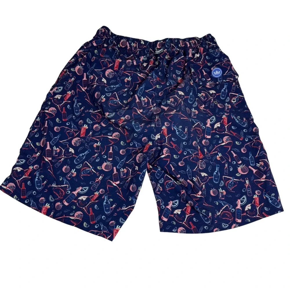 Peter Millar Mens Navy Bloody Mary‎ Cocktail Print Swim Trunks Size Small